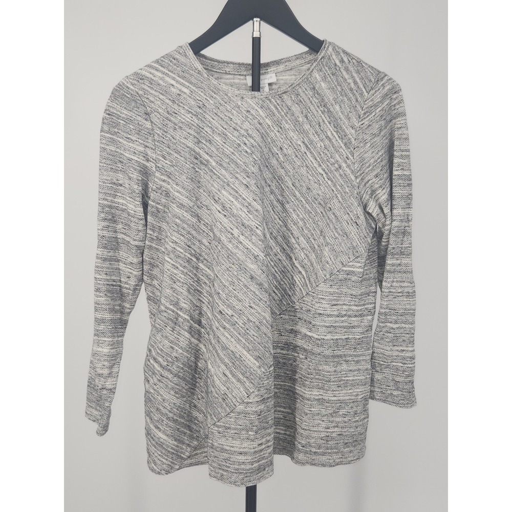 Pure Jill J. Jill Grey White Textured Cotton Asymmetric Top Medium Petite